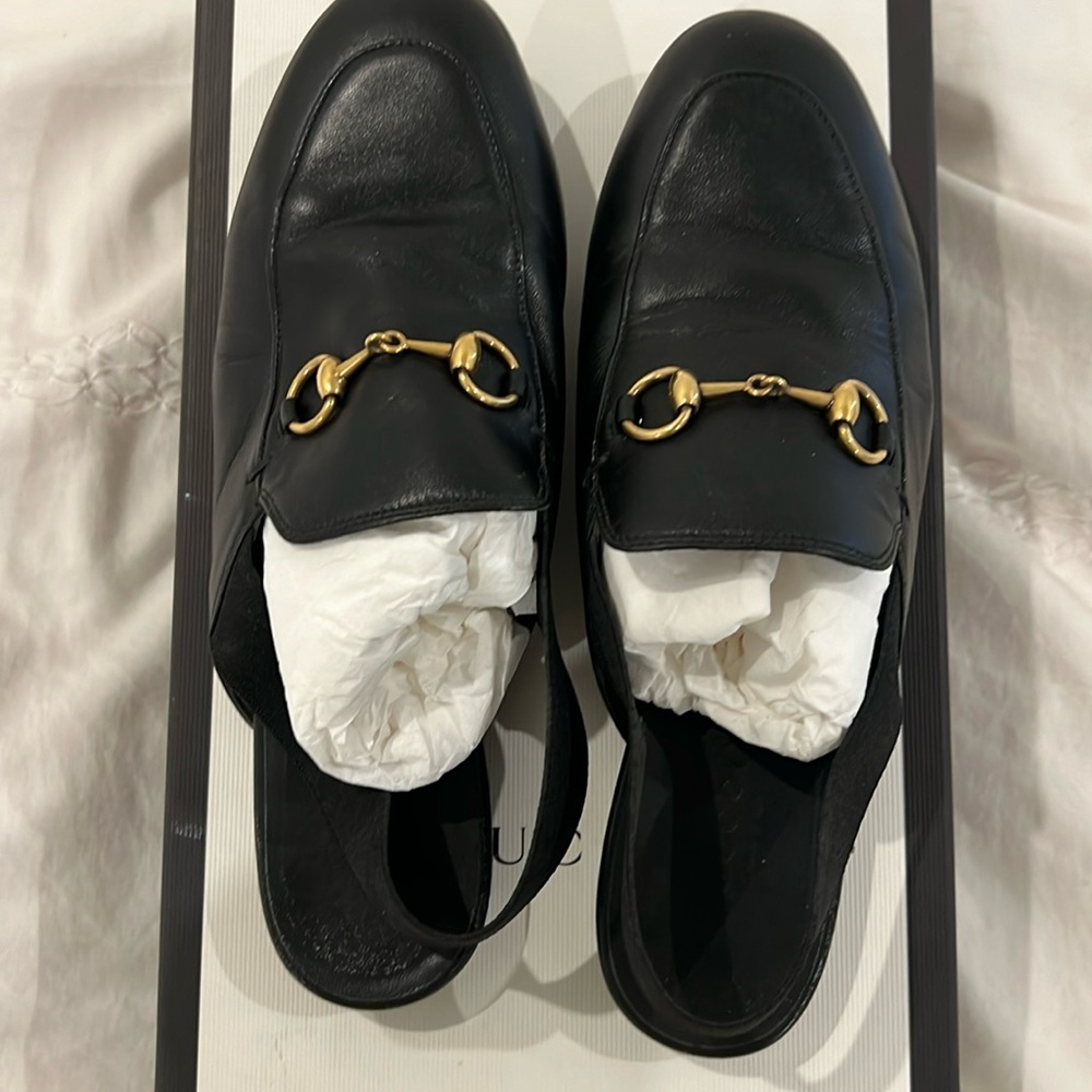 Gucci Princetown Horsebit Black Leather Round Toe Loafers Slippers Flats Mules